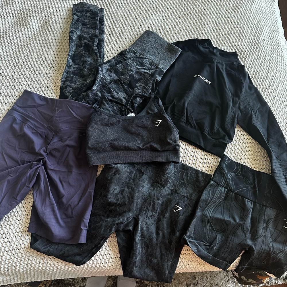 Alphalete and Gymshark bundle!!! All perfect quality, small piling on purple